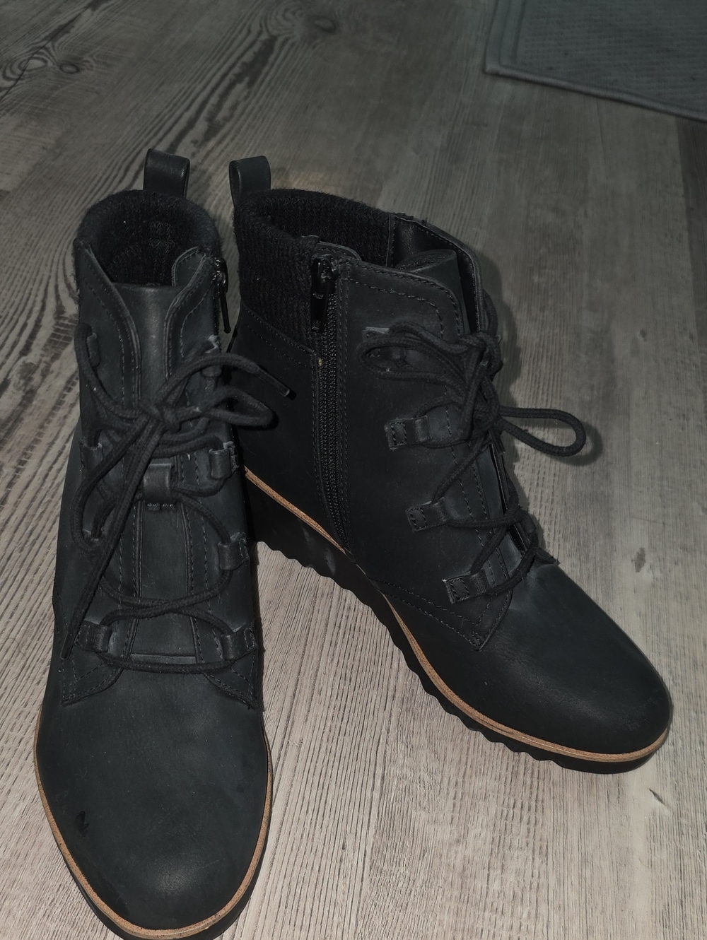 Life Stride Black Lace-Up Ankle Boots with Brown Trim
